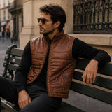 Ashcroft Heritage Leather Puffer Vest Three Panel Back Design