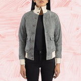Aster Grey Suede Bomber Jacket for Women