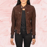 Rhea Mocha Suede Bomber Jacket for Women