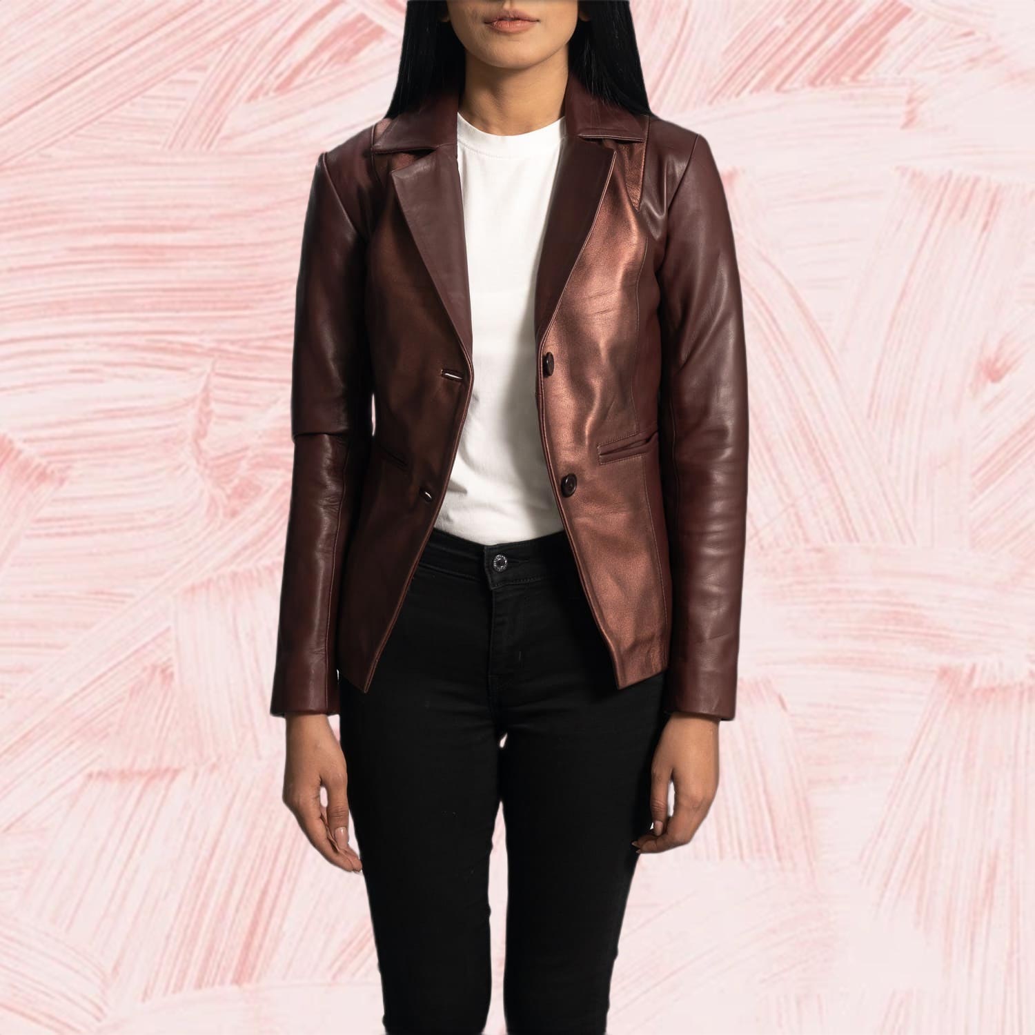 Astrid Metallic Maroon Leather Blazer for Women