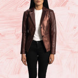 Astrid Metallic Maroon Leather Blazer for Women