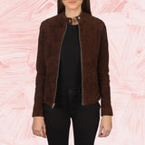 Aubrey Mocha Suede Biker Jacket for Women