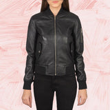 Ava Ma-1 Black Leather Bomber Jacket
