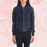 Ava Ma-1 Blue Suede Bomber Jacket