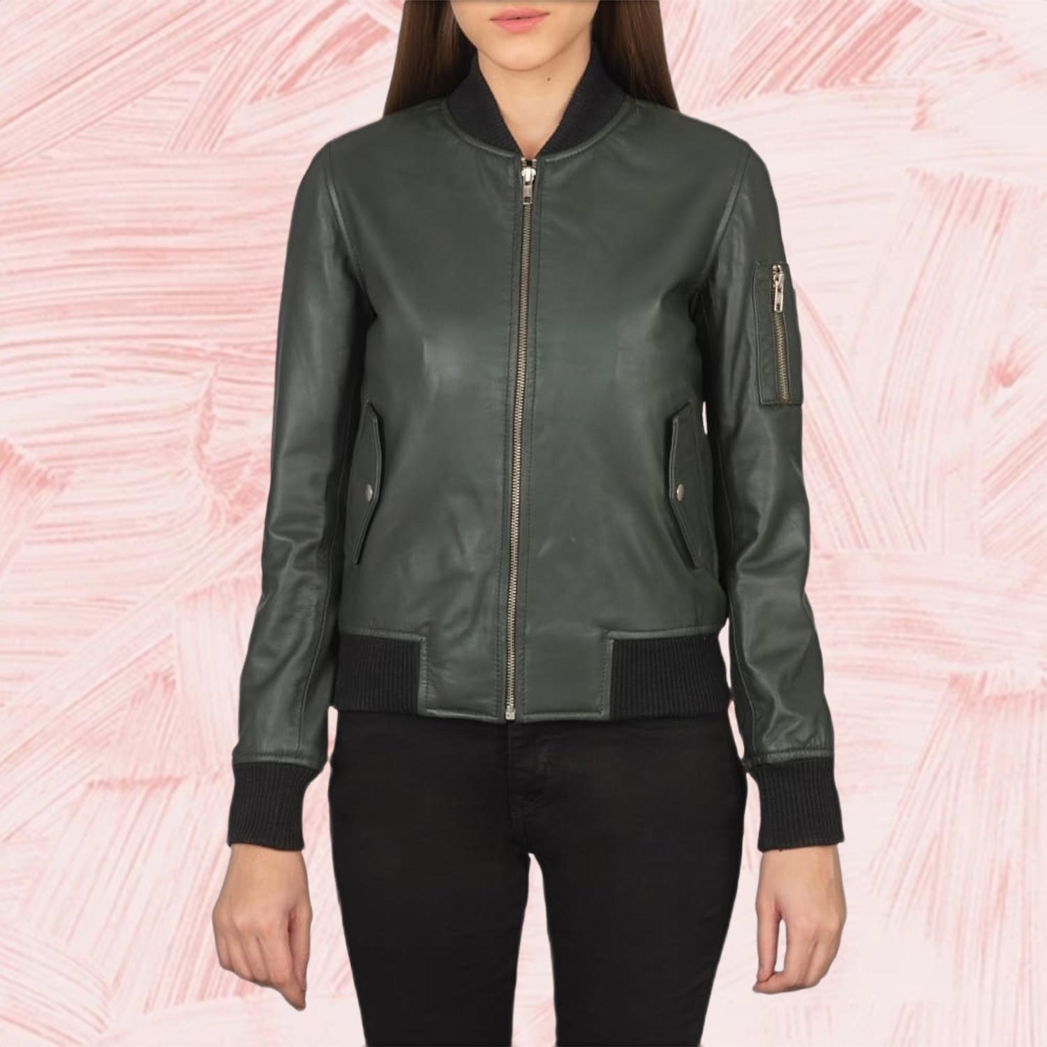 Ava Ma-1 Green Leather Bomber Jacket