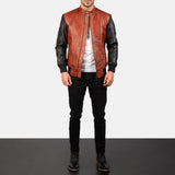 Avenzo Black & Maroon Leather Bomber Jacket for Men