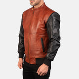 Avenzo Black & Maroon Leather Bomber Jacket for Men