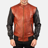 Avenzo Black & Maroon Leather Bomber Jacket for Men