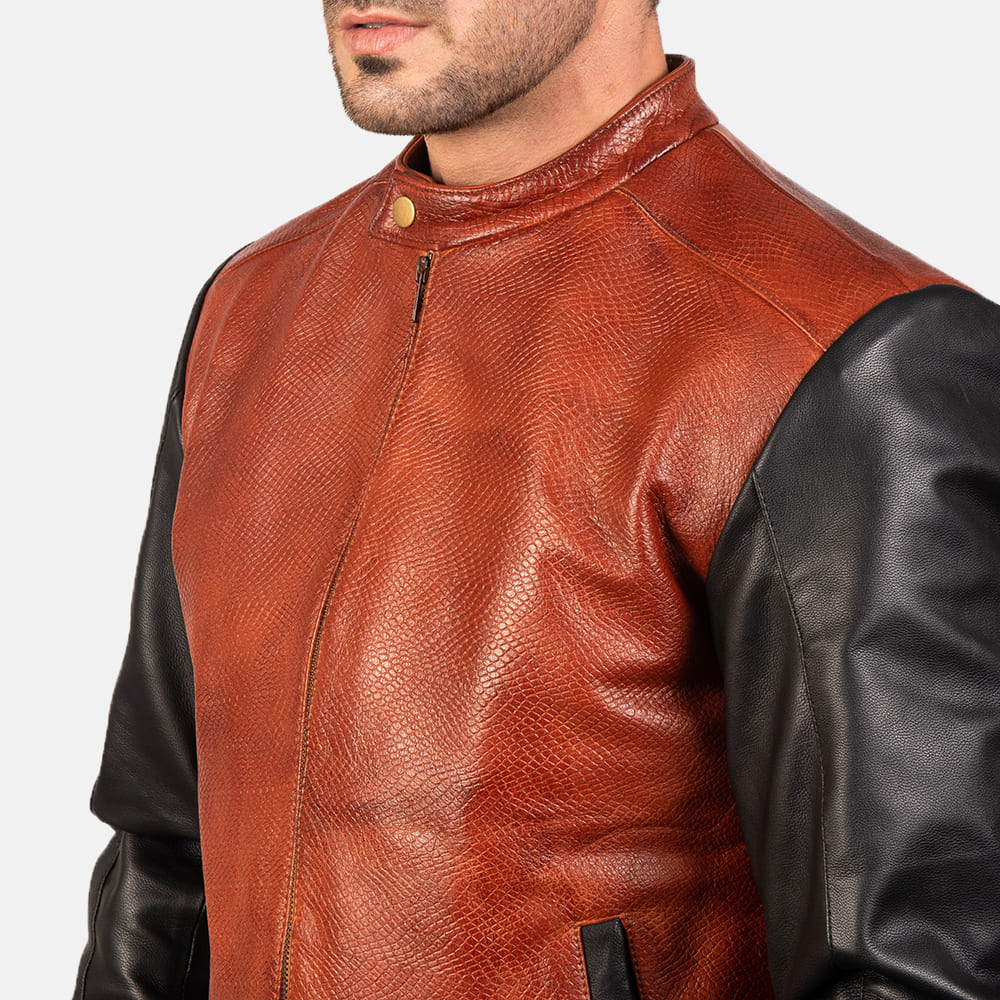Avenzo Black & Maroon Leather Bomber Jacket for Men