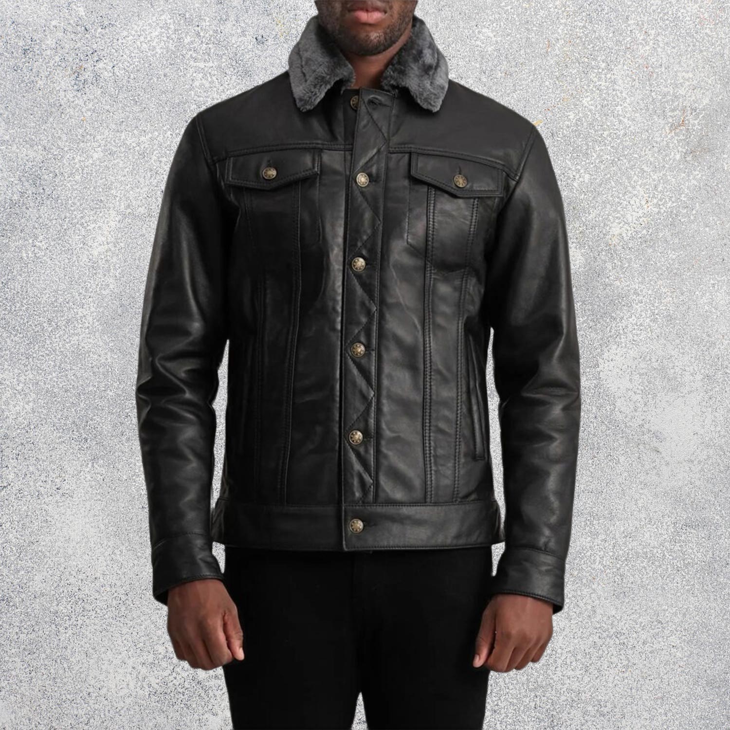 Axel Black Sheepskin Leather Shearling Trucker Jacket for Men