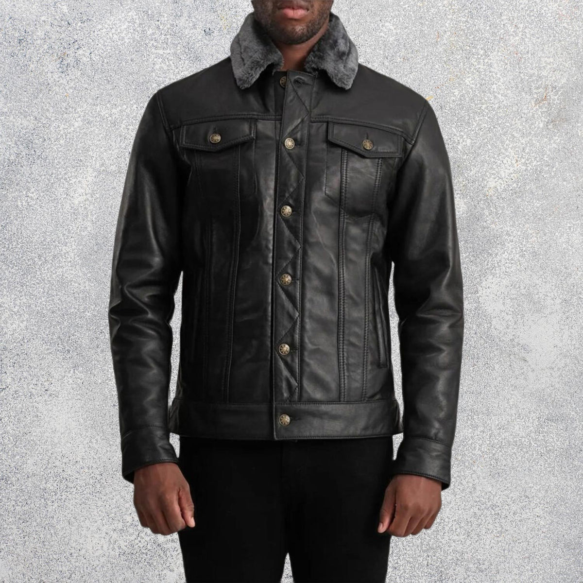 Axel Black Sheepskin Leather Shearling Trucker Jacket for Men