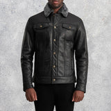 Axel Black Sheepskin Leather Shearling Trucker Jacket for Men