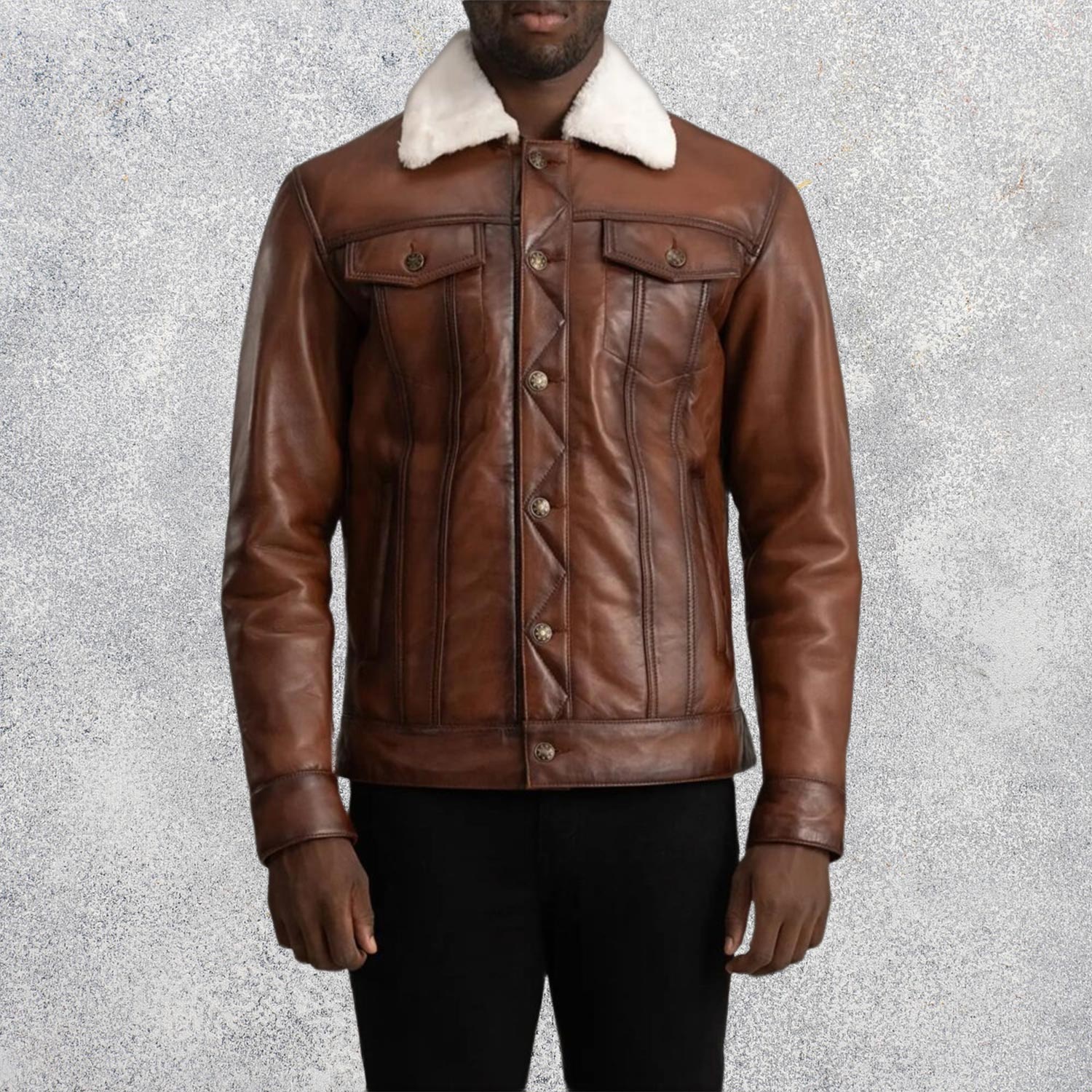 Axel Brown Sheepskin Leather Shearling Trucker Jacket for Men