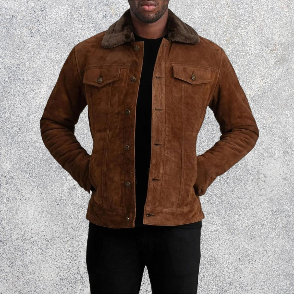 SaltCo Axel Brown Suede Shearling Trucker Jacket for Men