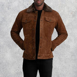 SaltCo Axel Brown Suede Shearling Trucker Jacket for Men