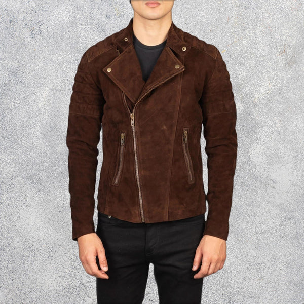 Axel Noir Men’s Leather Biker Jacket – Mocha Suede