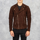 Axel Noir Men’s Leather Biker Jacket – Mocha Suede