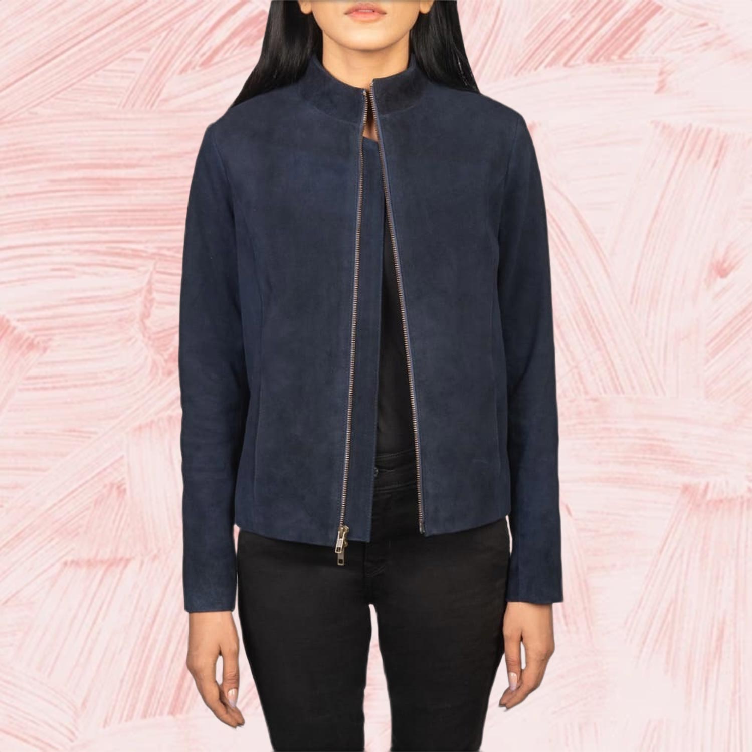 Azura Blue Suede Biker Jacket for Women