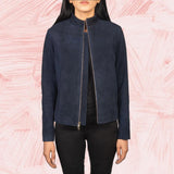Azura Blue Suede Biker Jacket for Women
