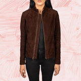 Azura Mocha Suede Biker Jacket for Women