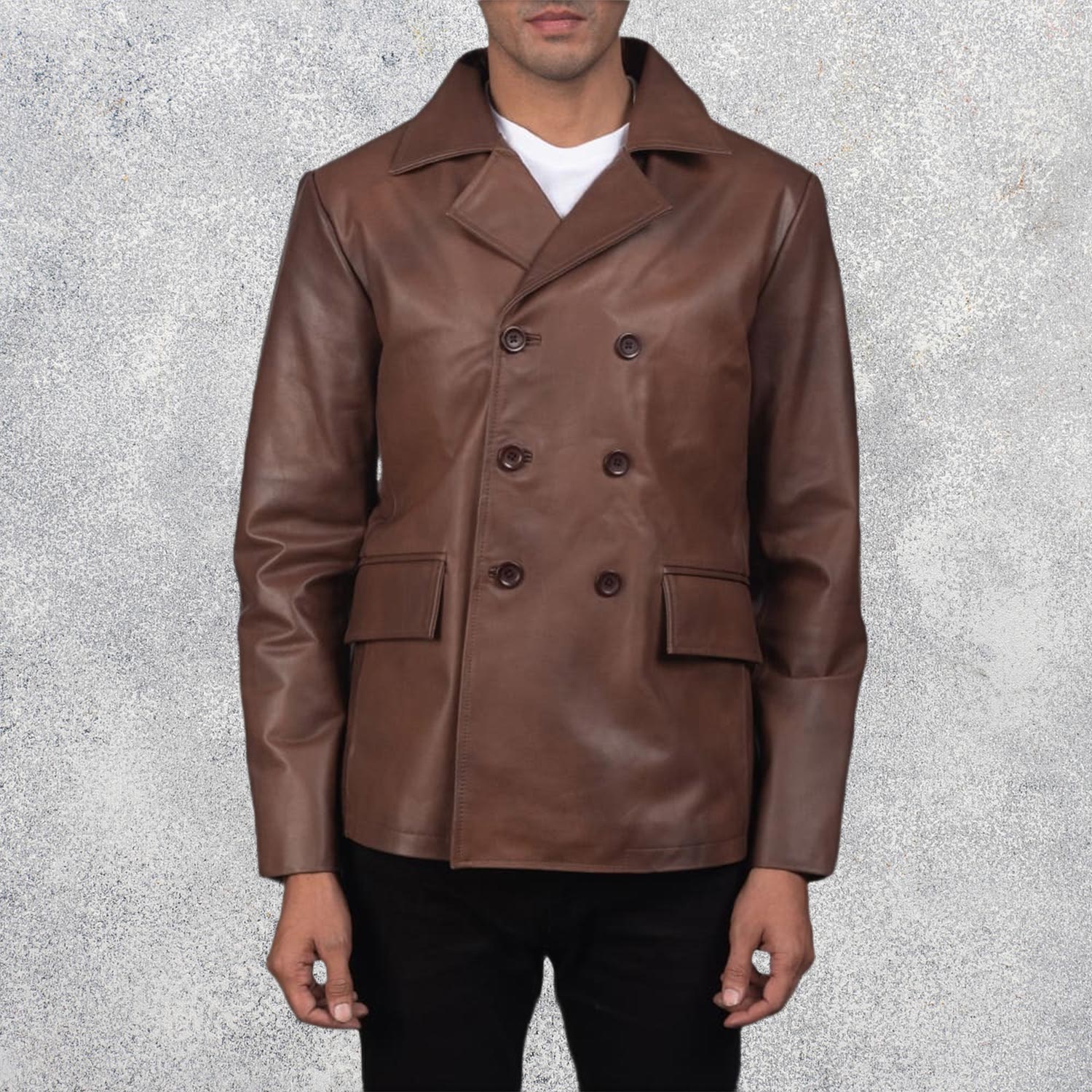 Bailey Brown Leather Naval Peacoat
