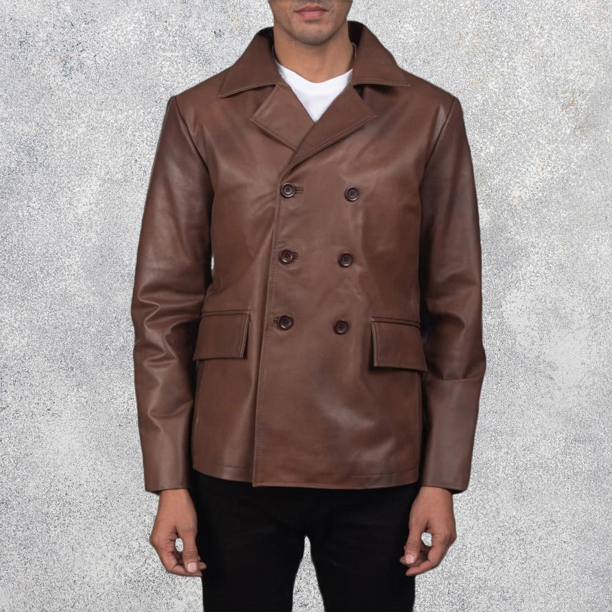 Bailey Brown Leather Naval Peacoat