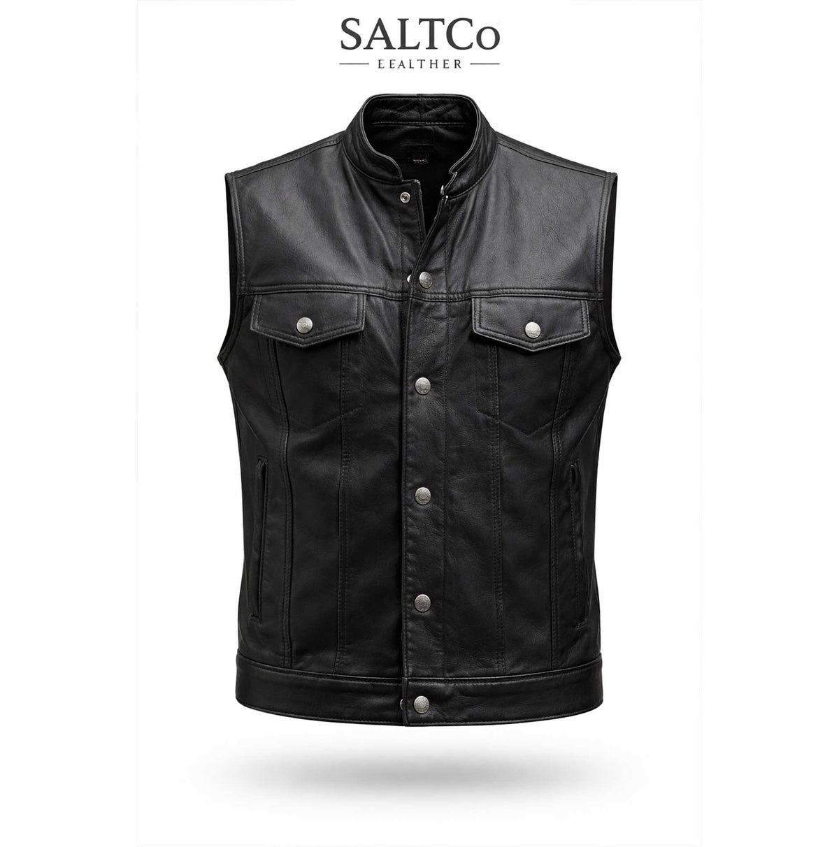 Black Calfskin Leather Moto Vest