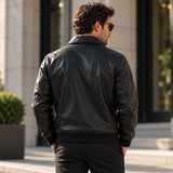 mens leather jacket
sheepskin jacket
leather bomber
black leather
mens bomber jacket
genuine leather
black bomber
zip up jacket
collared jacket
leather outerwear
mens casual jacket
minimalist jacket
classic bomber