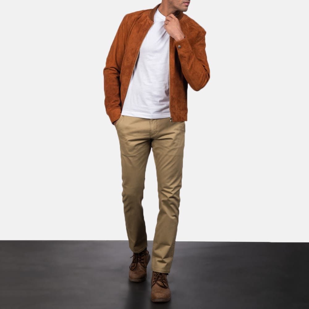 Blain Luxe Brown Suede Bomber Jacket