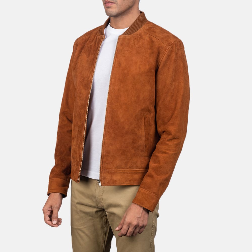 Blain Luxe Brown Suede Bomber Jacket