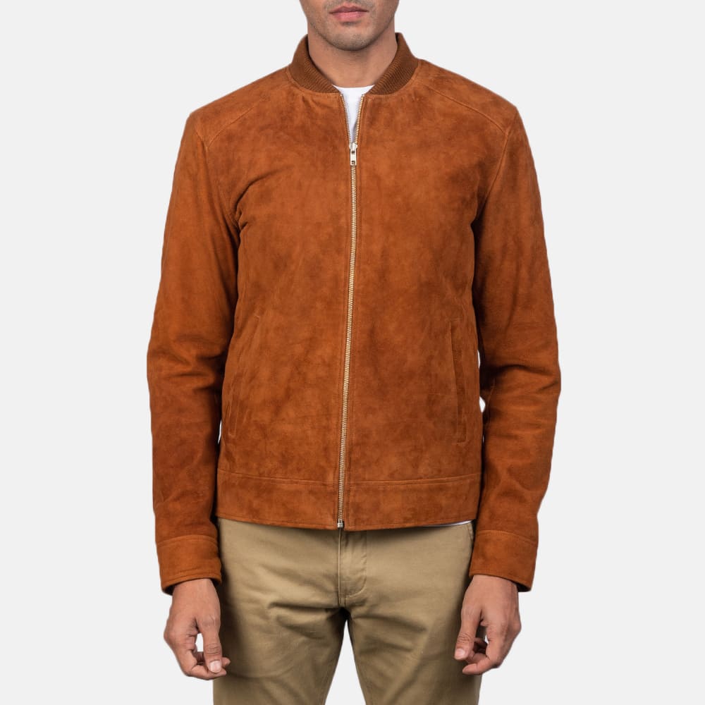 Blain Luxe Brown Suede Bomber Jacket