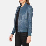 Serena Blue Leather Bomber Jacket for Women