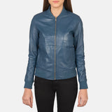 Serena Blue Leather Bomber Jacket for Women