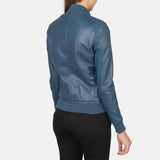 Serena Blue Leather Bomber Jacket for Women