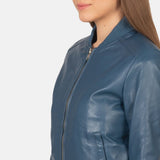 Serena Blue Leather Bomber Jacket for Women