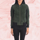Bliss Green Suede Bomber Jacket