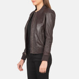 Serena Maroon Leather Bomber Jacket for Women