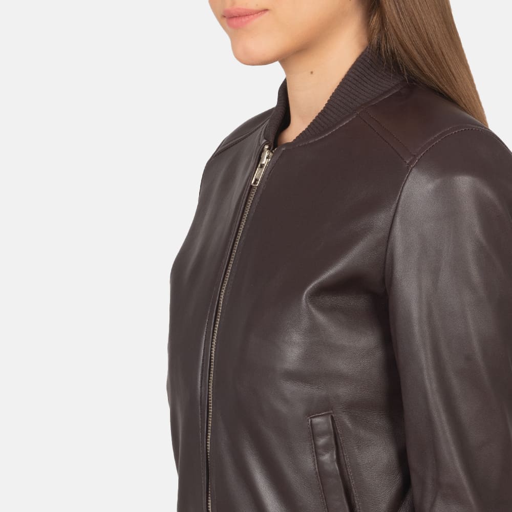 Serena Maroon Leather Bomber Jacket for Women