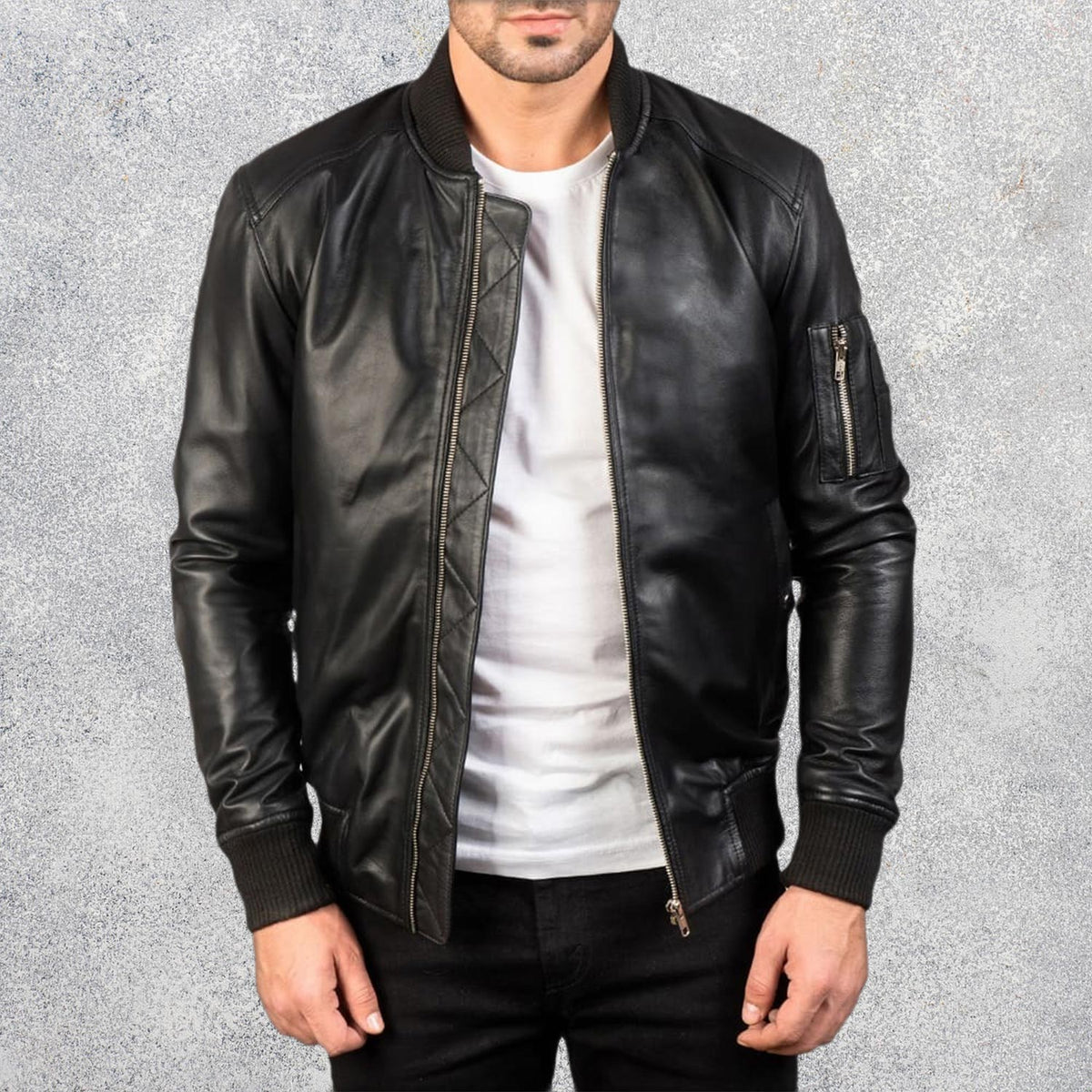 Bomia Ma-1 Black Leather Bomber Jacket