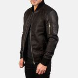 Baron MA-1 Distressed Black Men's Leather Bomber Jacket