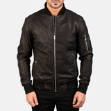 Baron MA-1 Distressed Black Men's Leather Bomber Jacket