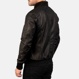 Baron MA-1 Distressed Black Men's Leather Bomber Jacket