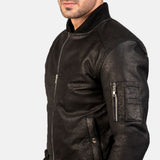 Baron MA-1 Distressed Black Men's Leather Bomber Jacket