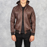 Bouncer Biz Brown Leather Bomber Jacket