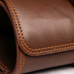 Bravion Brown Leather Roll for 6 Chef Knives Handmade Cowhide Carrier