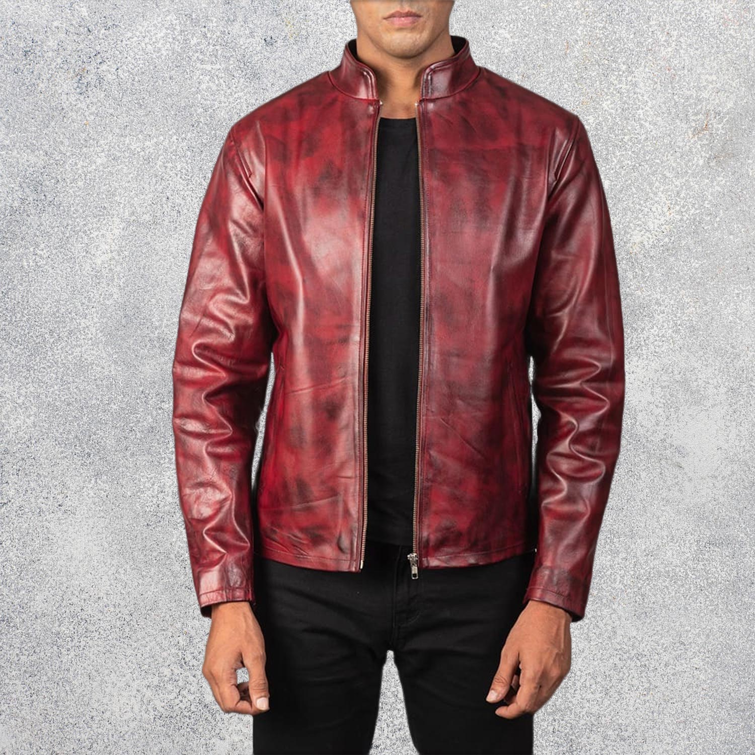 Burgano Distressed Burgundy Leather Jacket for Men