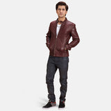 Burgundee Maroon Men's Leather Biker Jacket