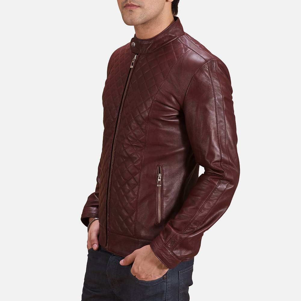 Burgundee Maroon Men's Leather Biker Jacket