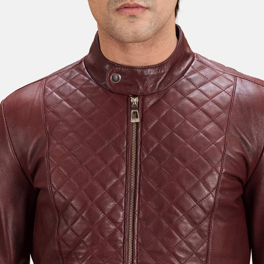 Burgundee Maroon Men's Leather Biker Jacket