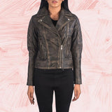 Carolyn Quilted Distressed Brown Biker Jacket